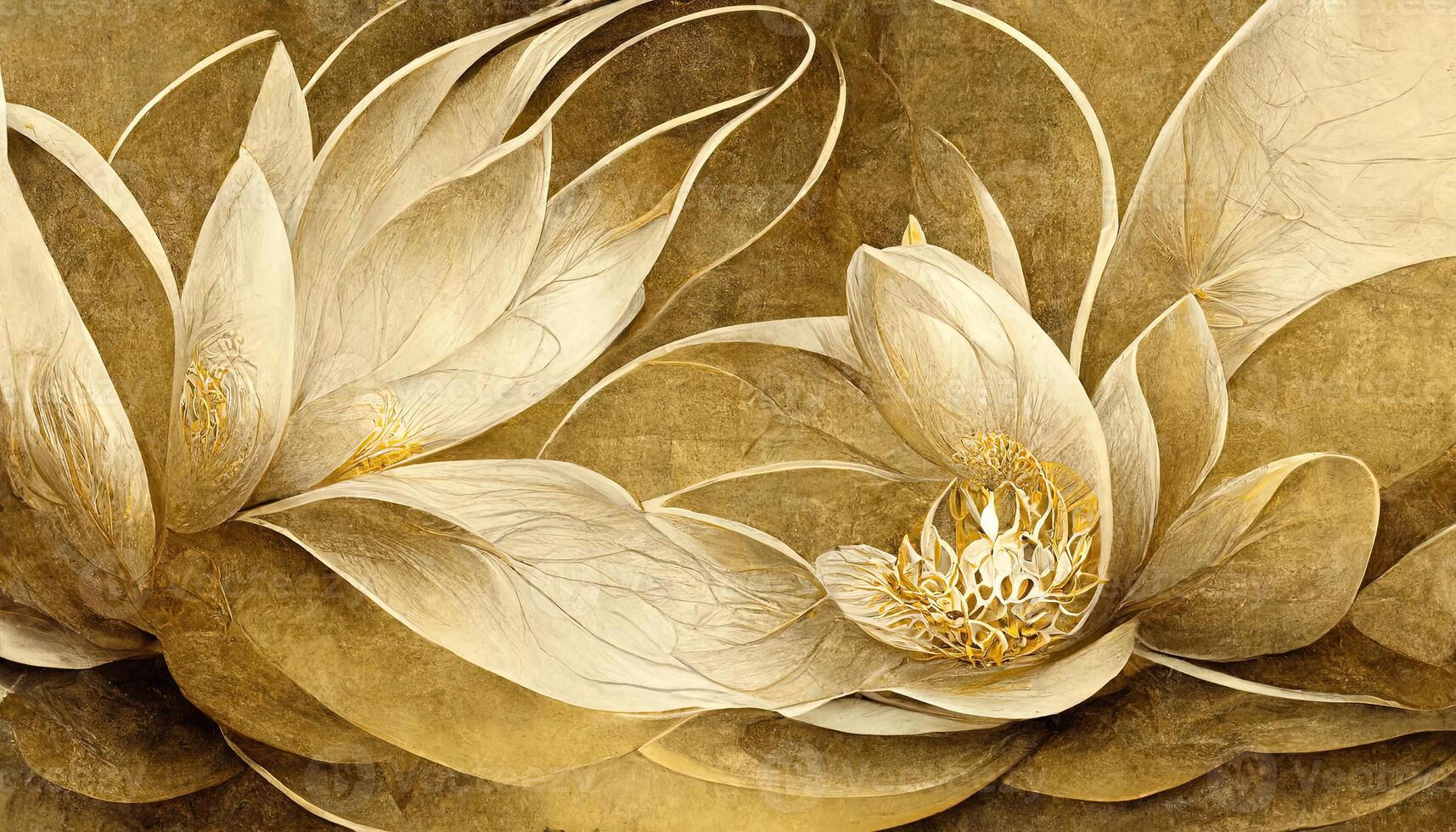 Amazing Luxurious background design with golden lotus, Lotus flowers line art design for wallpaper. photo