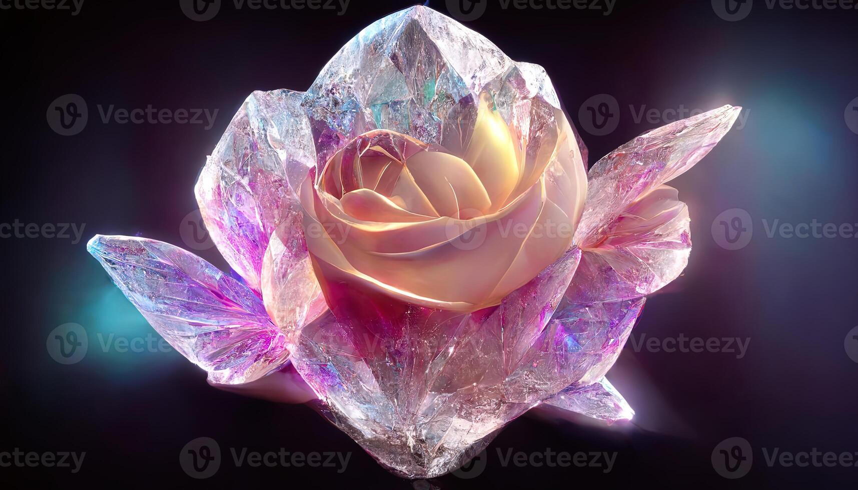 Luminous background with two hearts and roses valentine day. photo