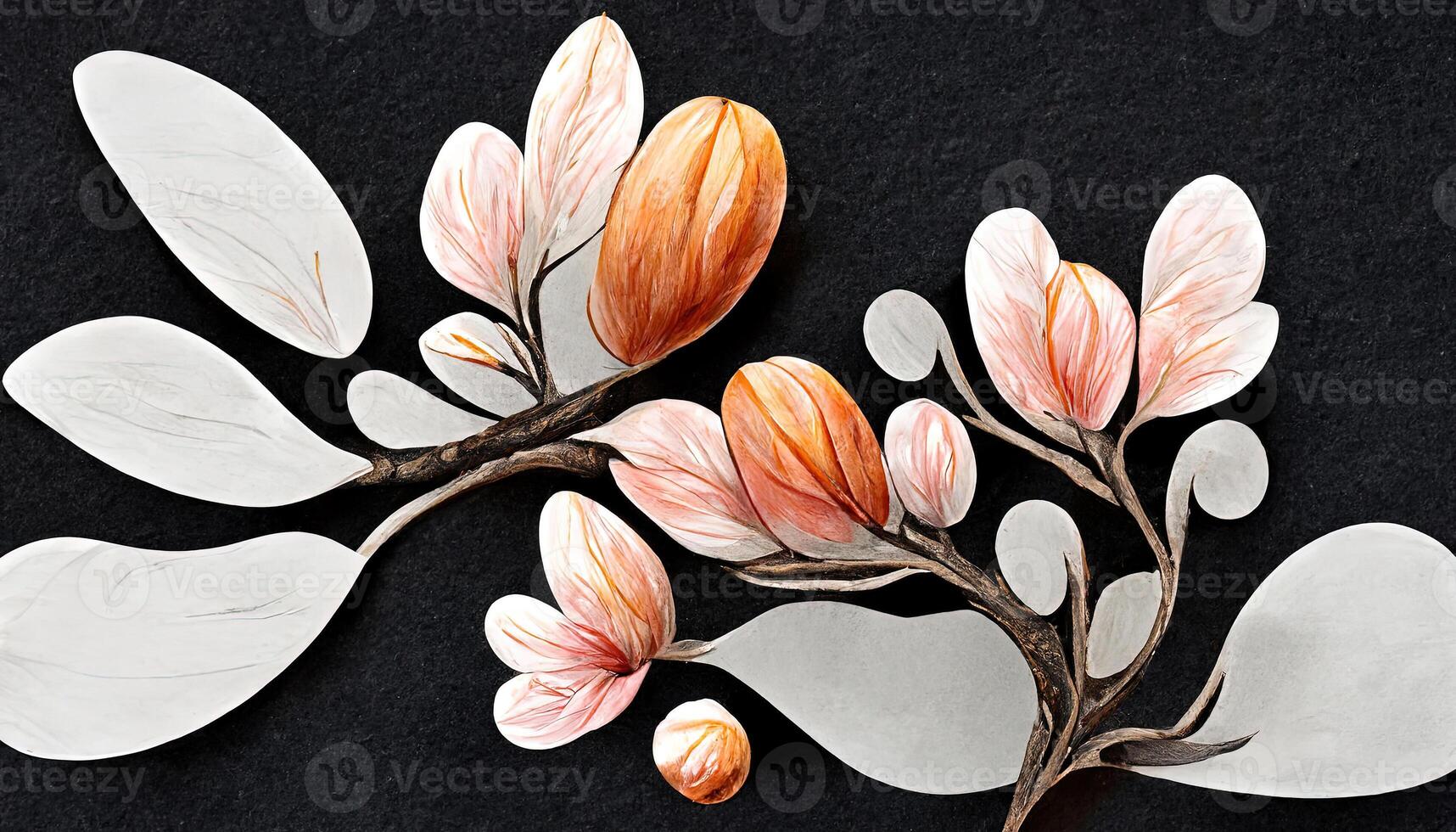 Vector branch with spring flowers. Realistic fruit tree branch. photo