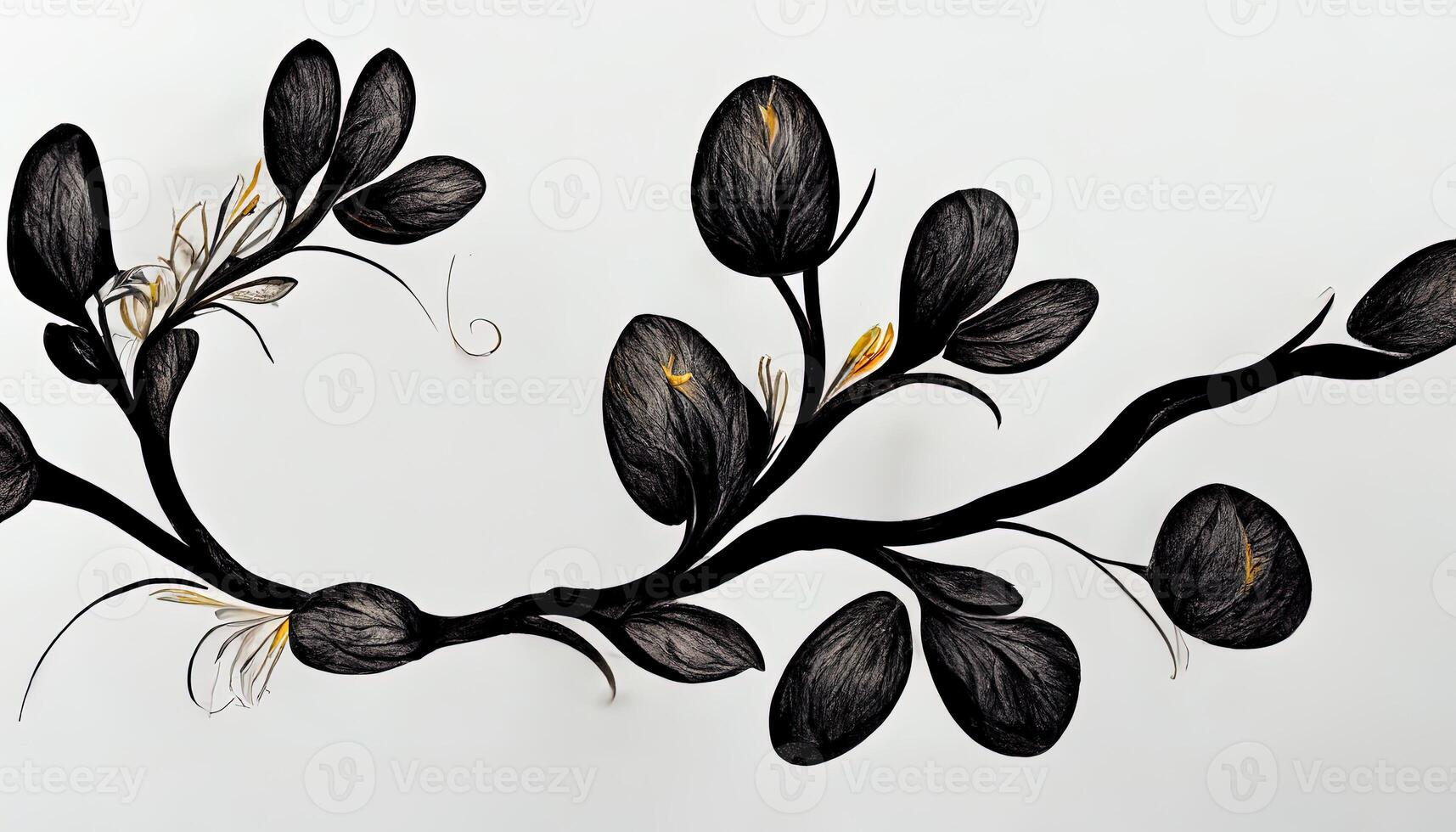 Branch with spring flowers, Realistic fruit tree branch, Detailed hand drawn clip art element. photo