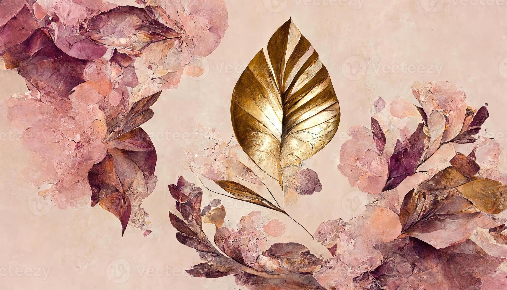 Abstract art botanical pink background vector, Luxury wallpaper with pink and earth tone watercolor. photo