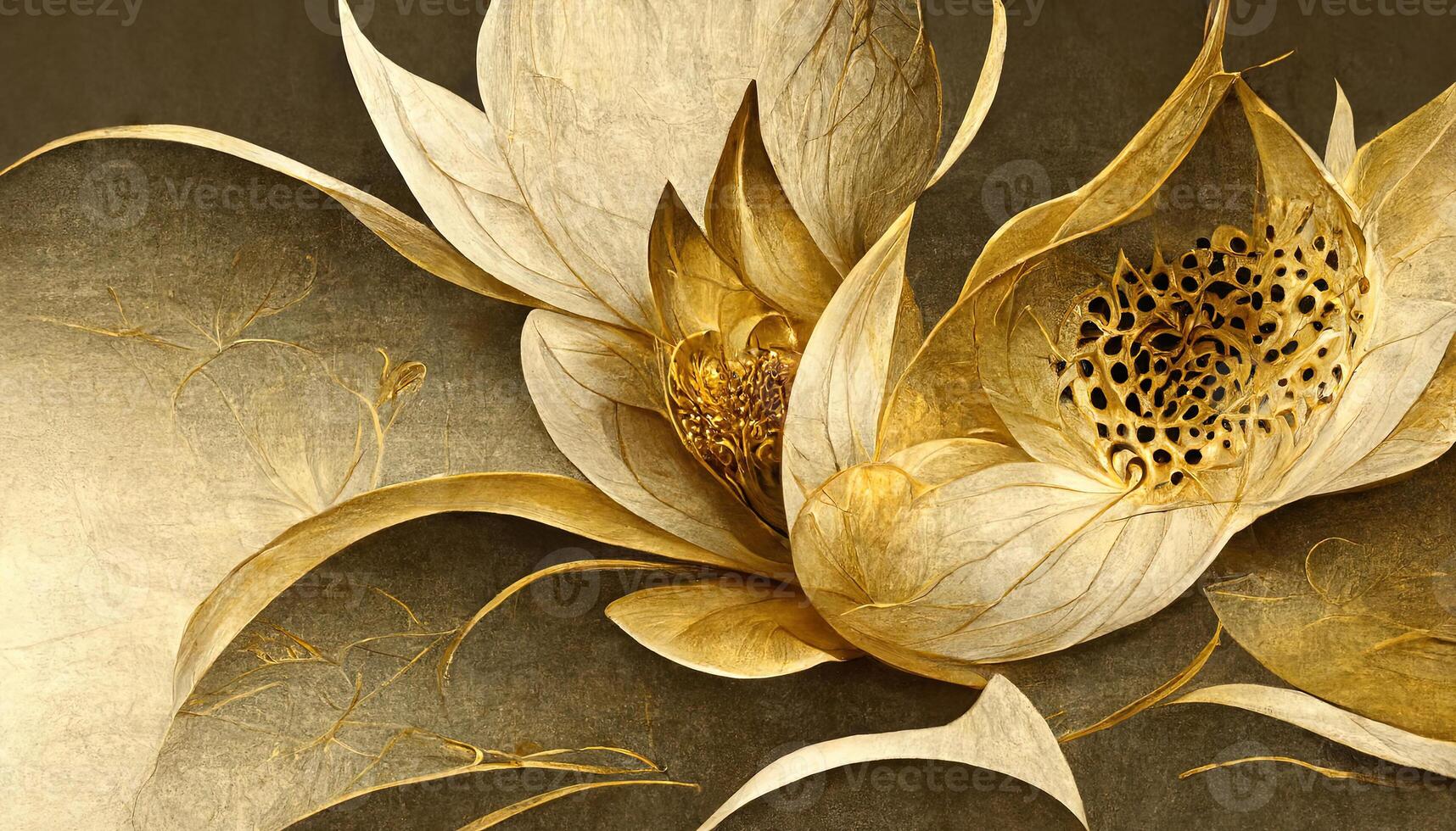 Luxurious background design with golden lotus, Lotus flowers line arts design for wallpaper. photo
