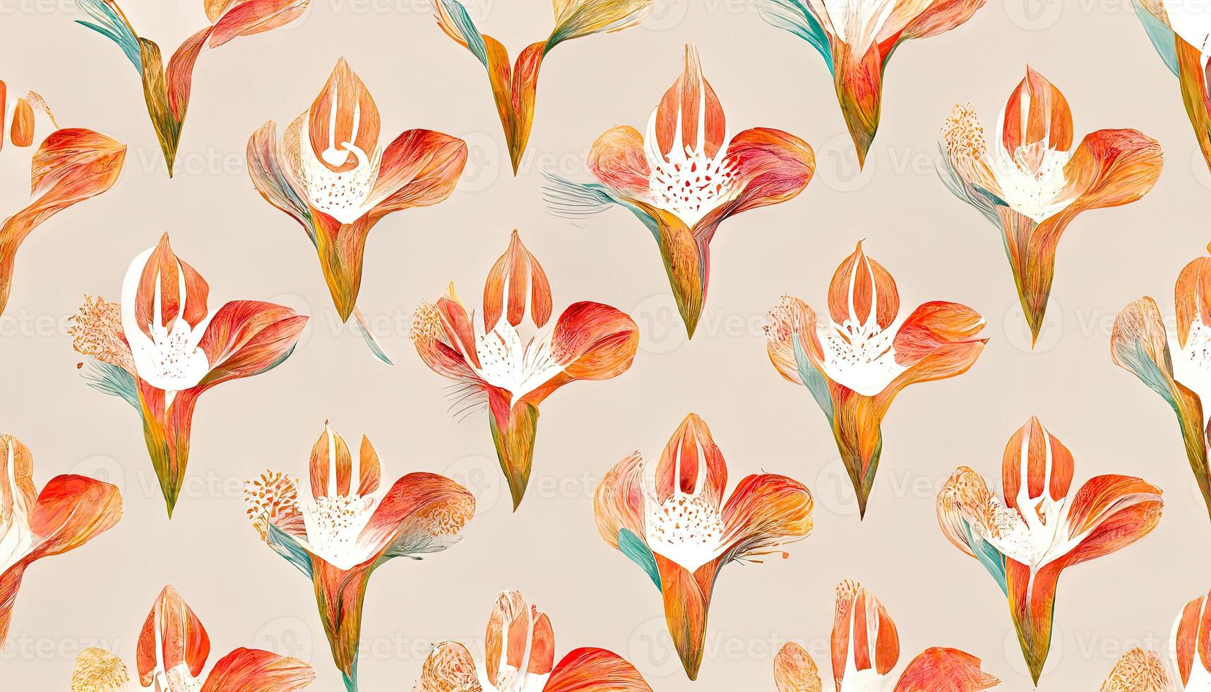 Abstract hand drawn floral pattern with lily flowers, Vector illustration, Element for design. photo