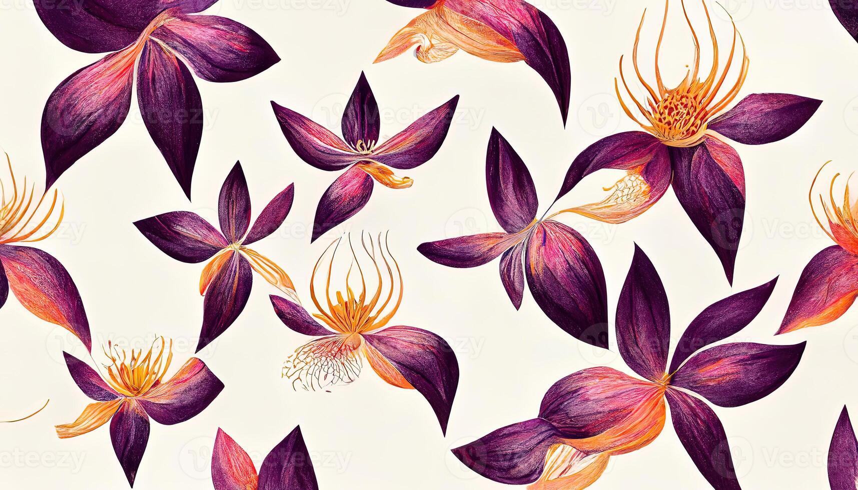 Abstract hand drawn floral pattern with lily flowers, Vector illustration, Element for design. photo