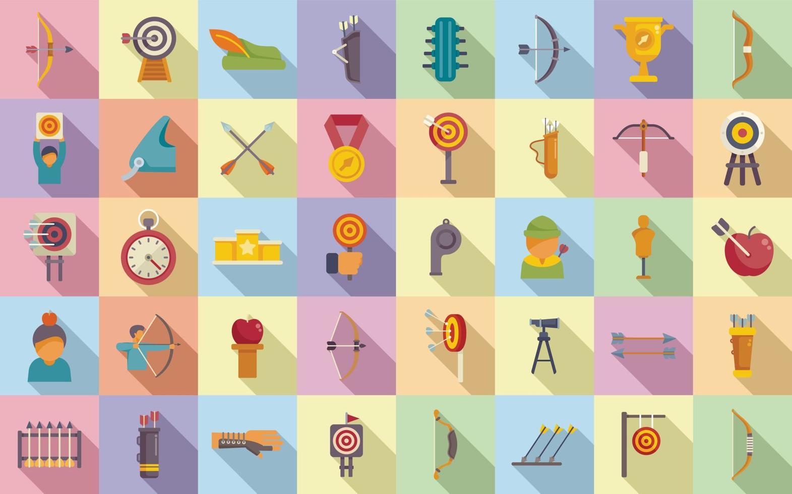 Archery competition icons set flat vector. Target archery vector