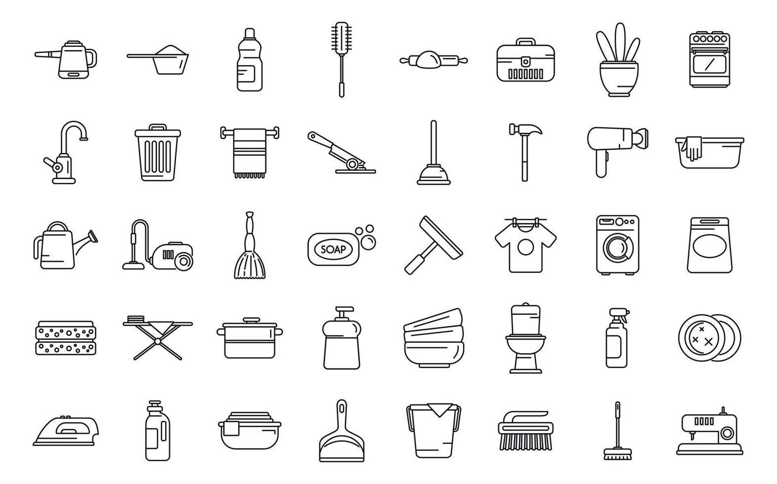 Household occupations icons set outline vector. Clean surface vector