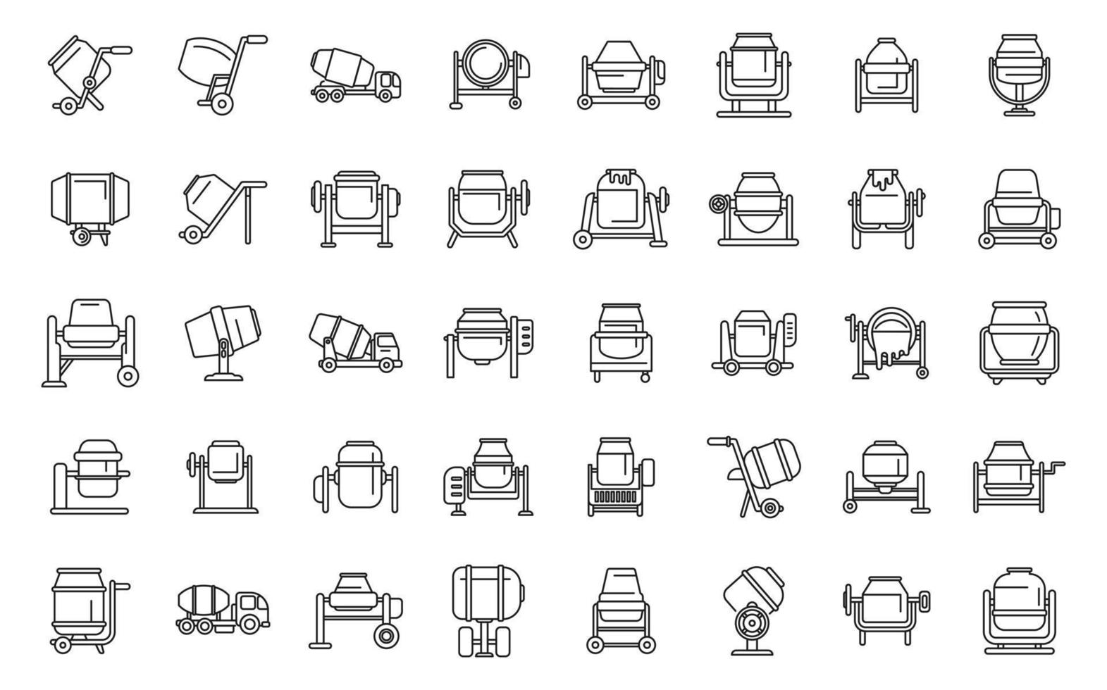 Concrete mixer icons set outline vector. Truck cement vector