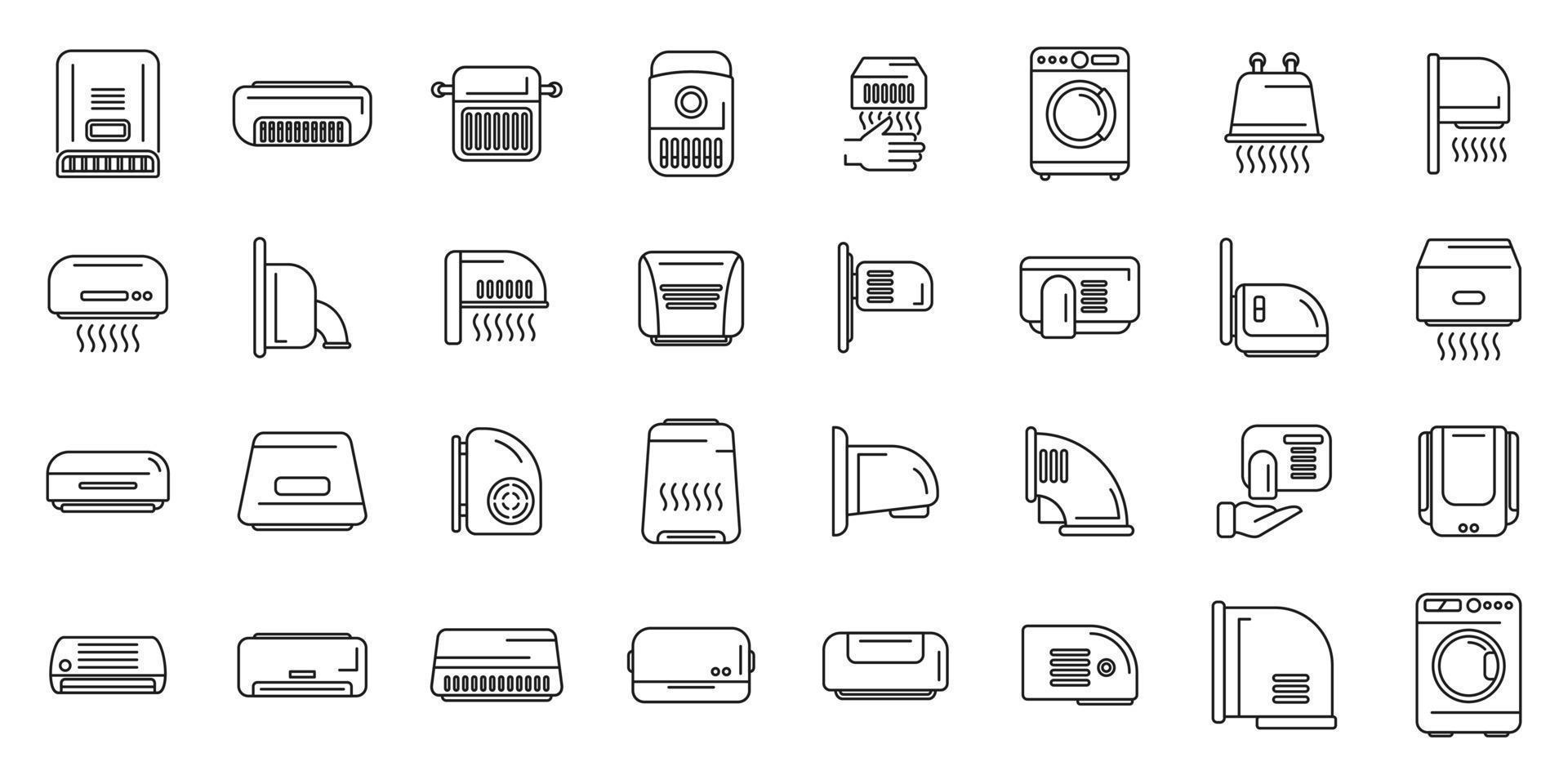 Automatic drying machine icons set outline vector. Air bathroom vector