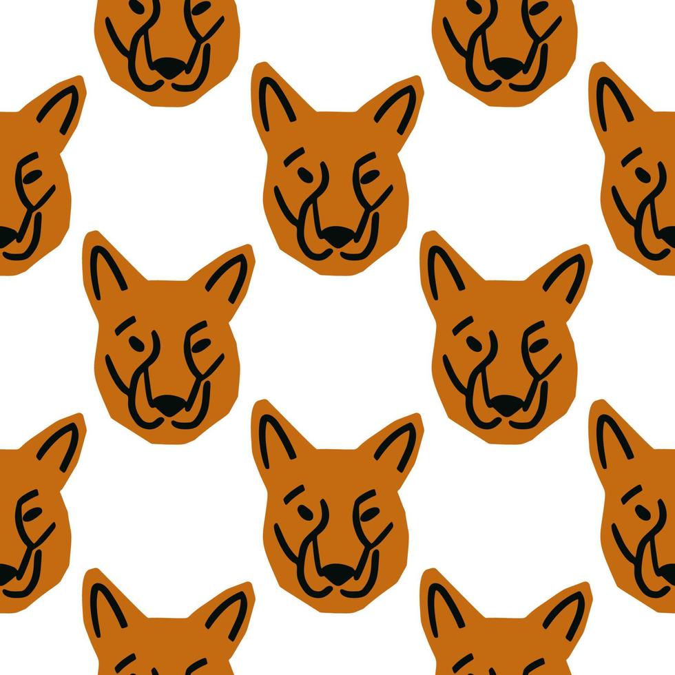 Seamless pattern with Dog head illustration in minimalist cutting style on white background vector