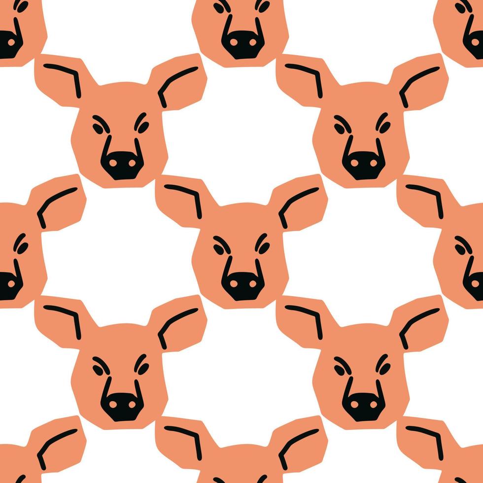 Seamless pattern with pig head illustration in minimalist cutting style on white background vector