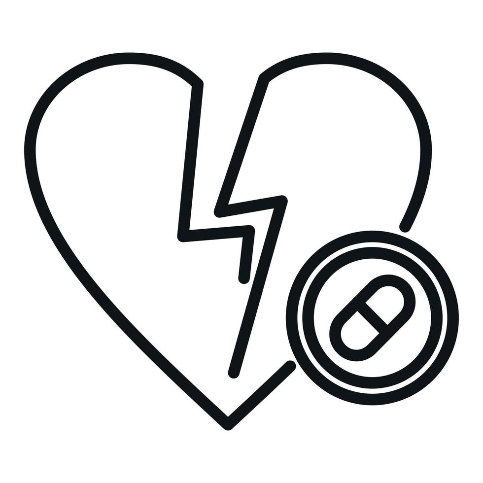 Heart braking pill icon outline vector. Cure drug vector