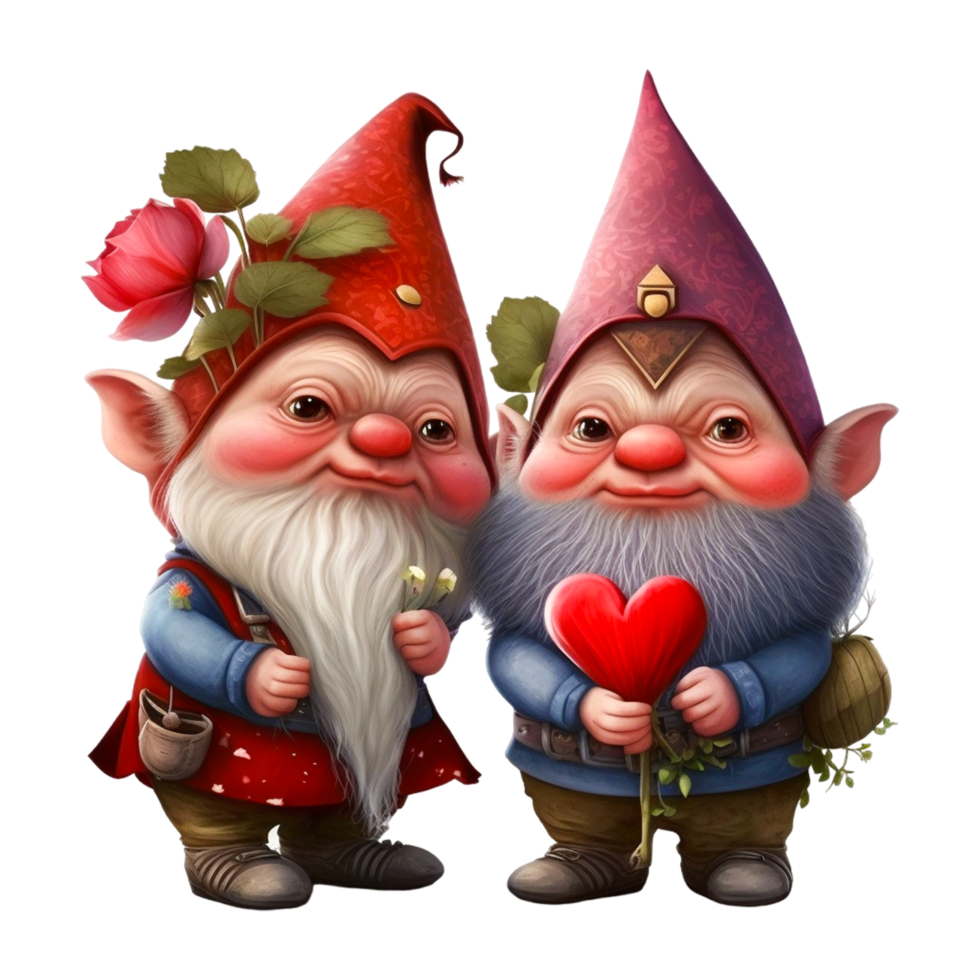 mignonne Valentin s journée gnomes rose chapeau couple en portant l'amour cœur png