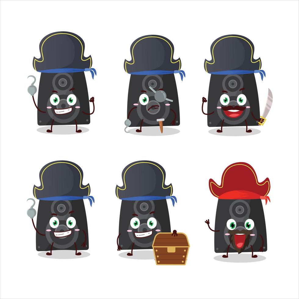 dibujos animados personaje de estéreo altavoz con varios piratas emoticones vector