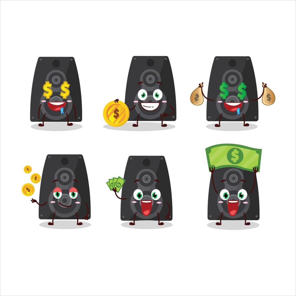 estéreo altavoz dibujos animados personaje con linda emoticon traer dinero vector