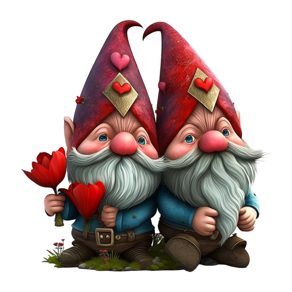 Valentines Day Gnomes Holding Red Rose Flower png