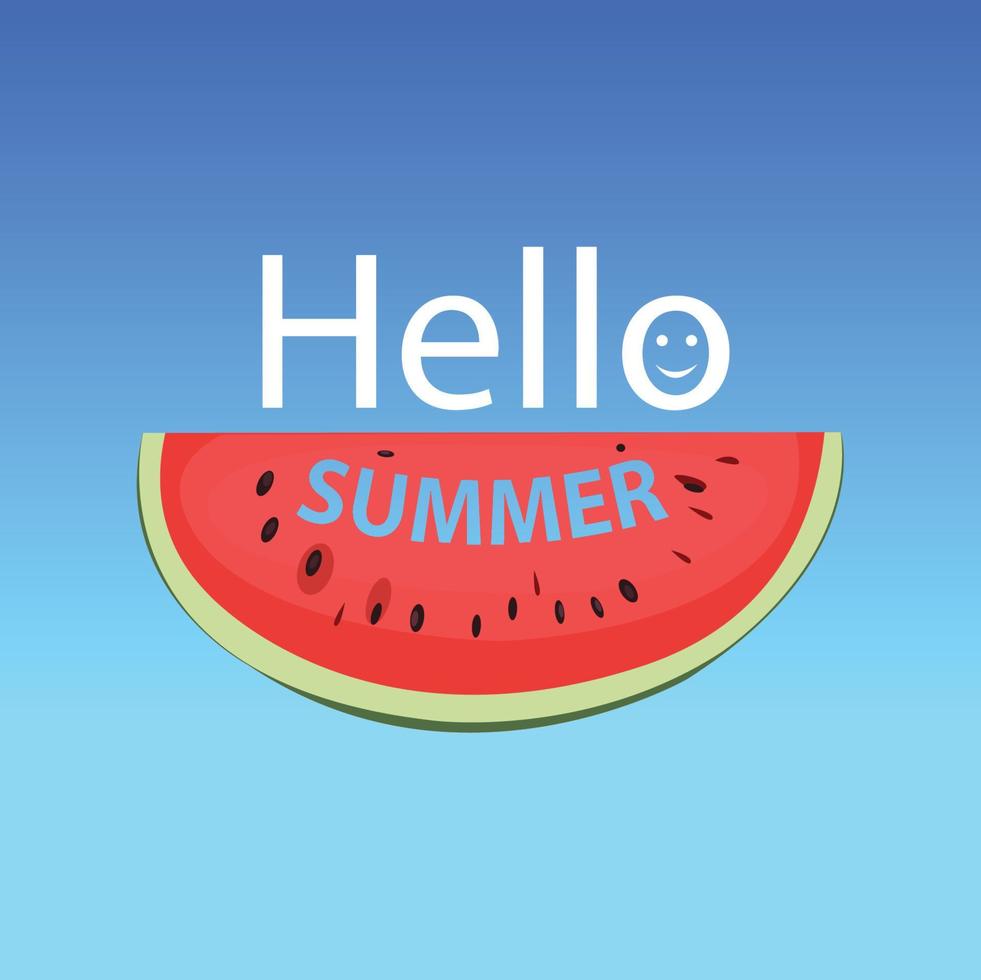 Hello Summer on watermelon premium vector illustration