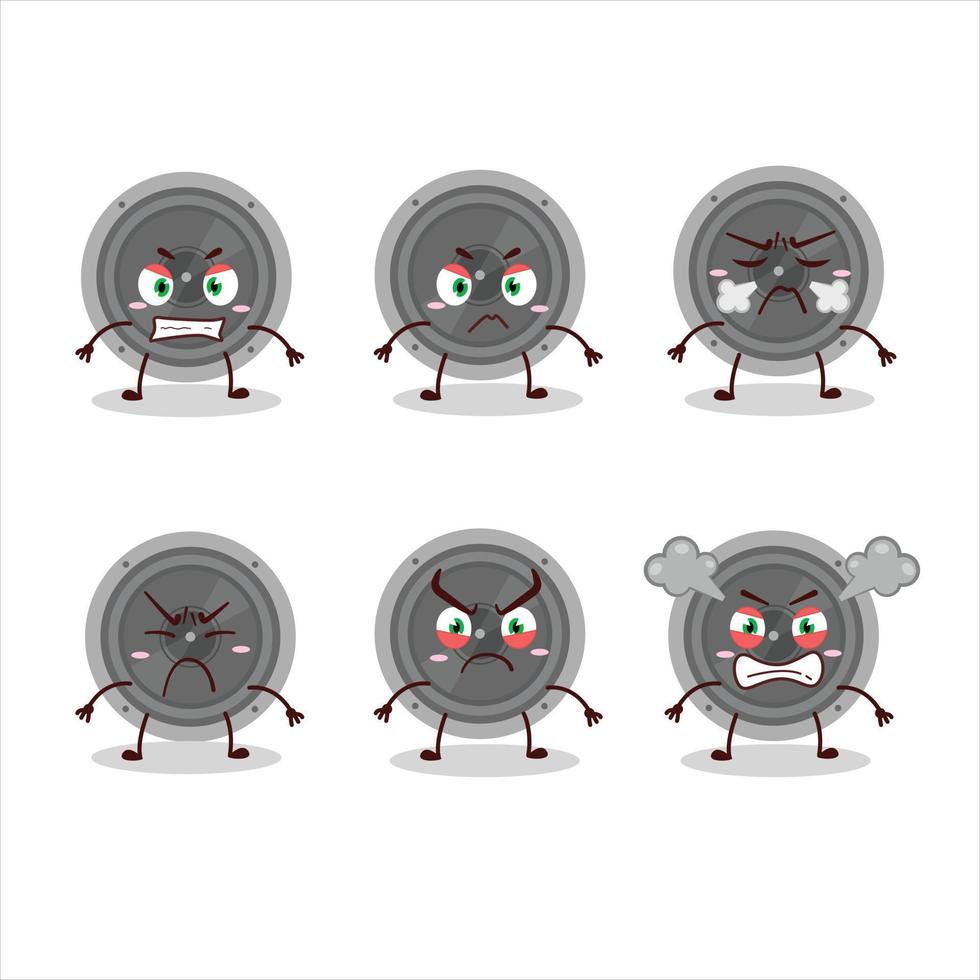 Audio speaker cartoon character with various angry expressions vector