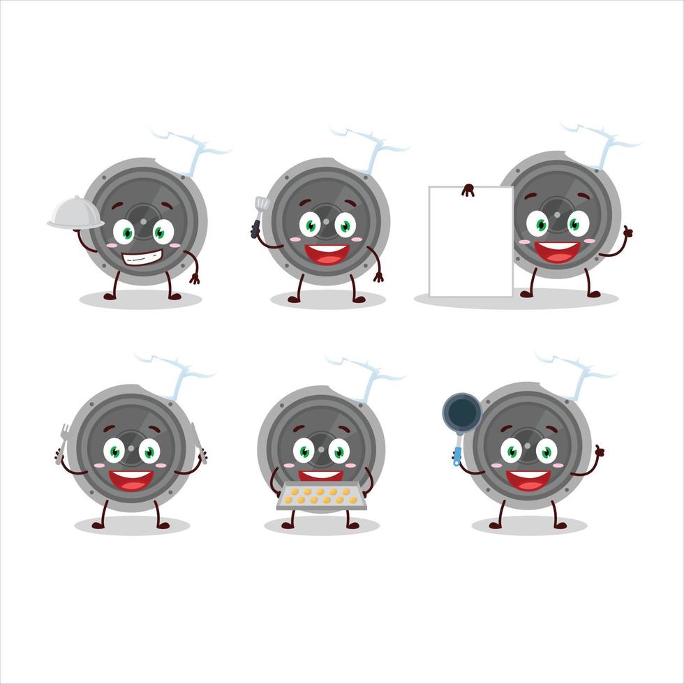 dibujos animados personaje de audio altavoz con varios cocinero emoticones vector