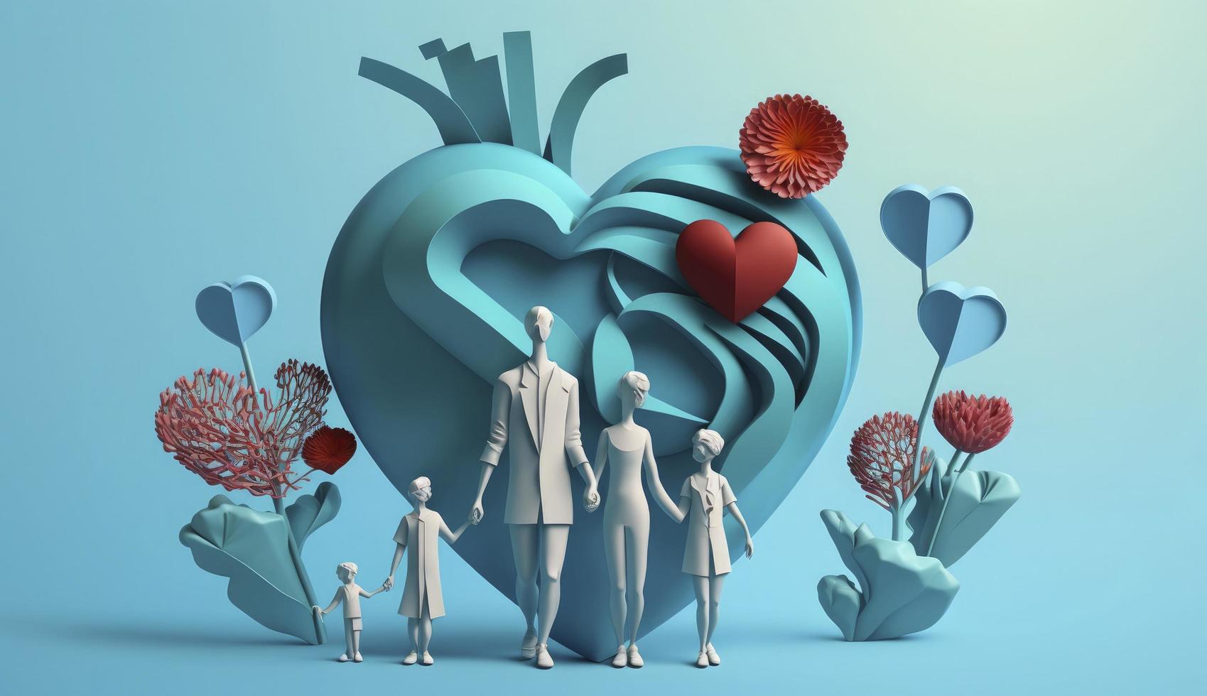 World Mental Health day illustration concept, World Health Day Images, Heartbeat, Stethoscope, world health day April 7, poster, banner, design, theme, 2023, Generate Ai photo