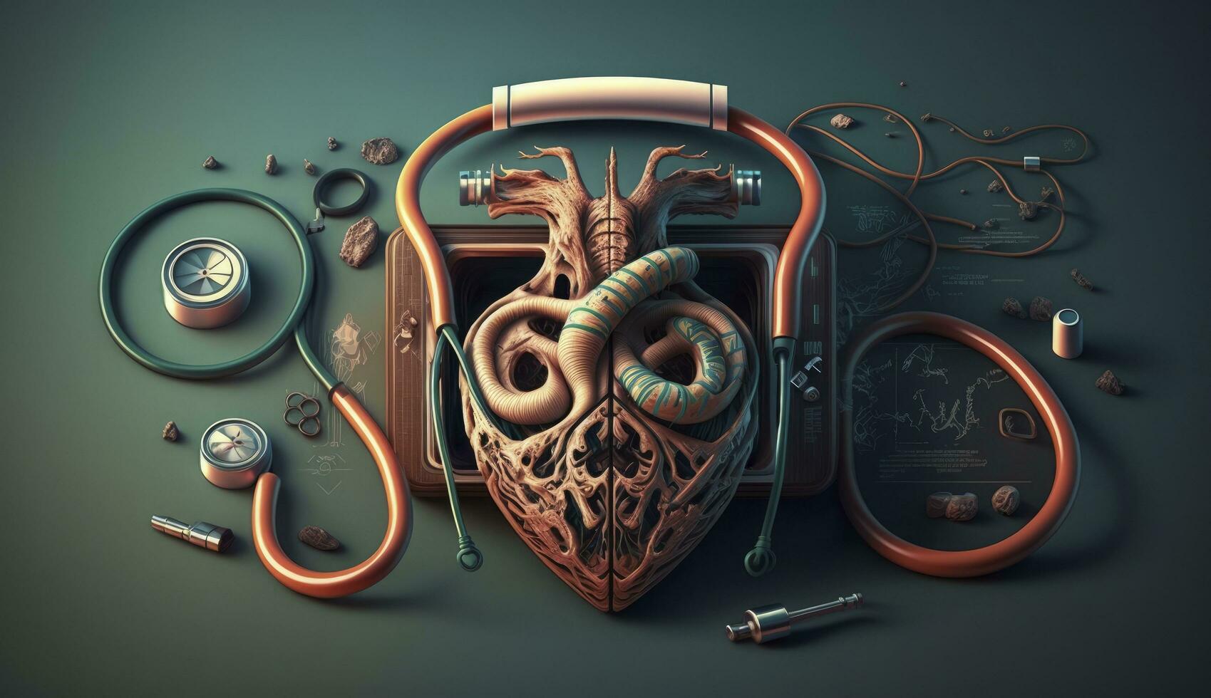 World Mental Health day illustration concept, World Health Day Images, Heartbeat, Stethoscope, world health day April 7, poster, banner, design, theme, 2023, Generate Ai photo