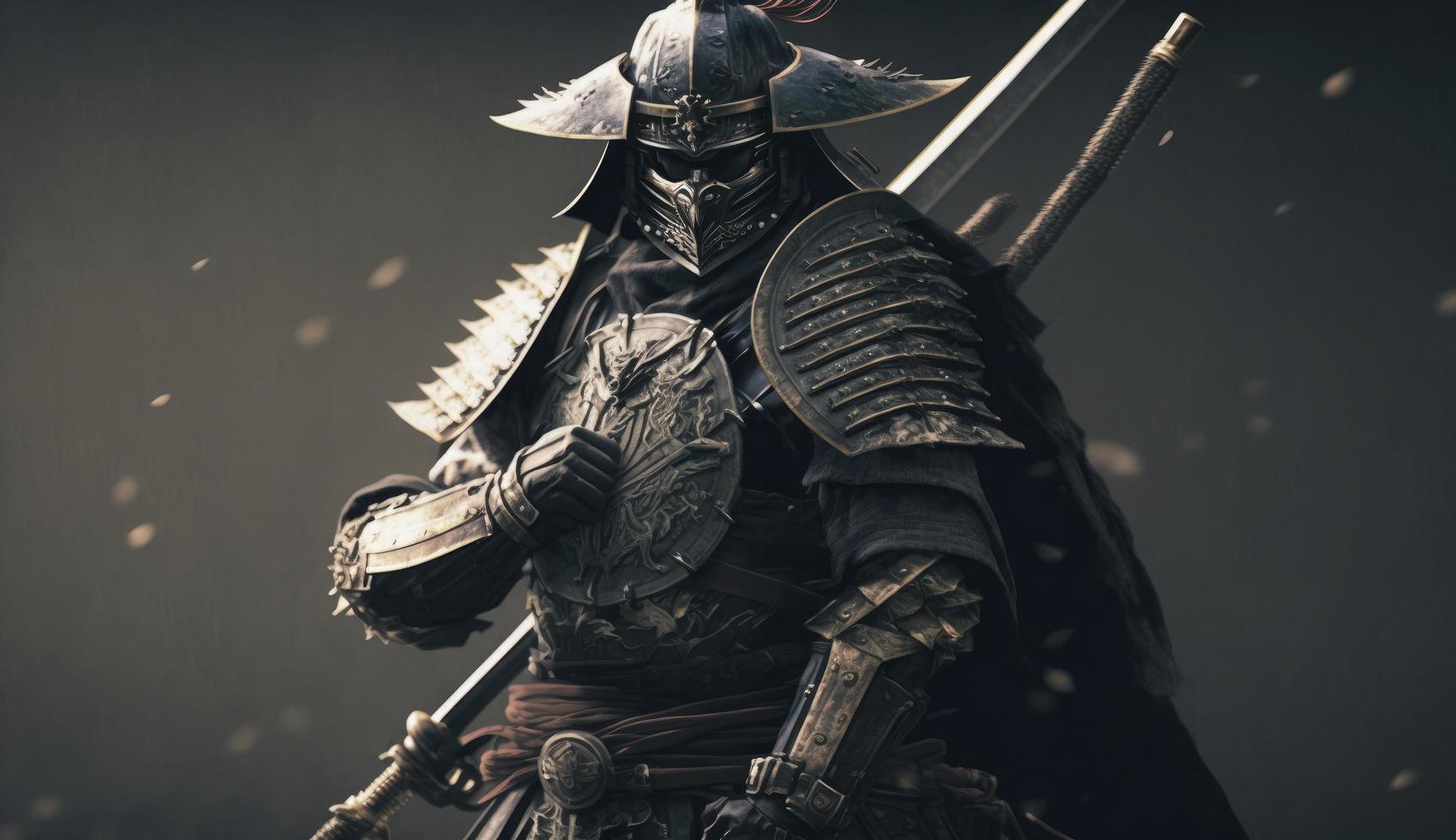 illustration painting A samurai with a katana stands ready to fight against a huge army. 3D illustration. 3D illustration, digital art style, Generate Ai photo