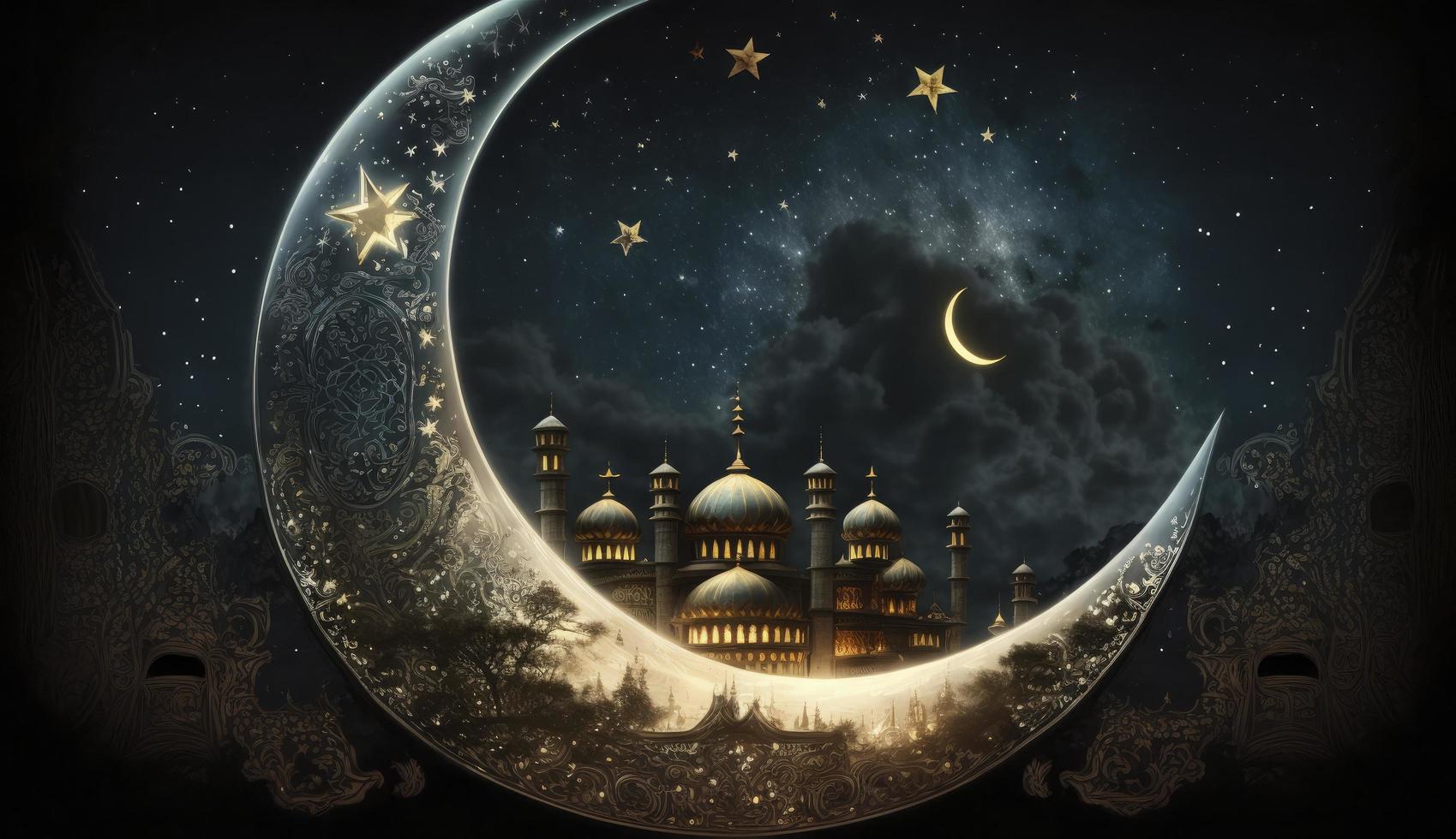 ramadan crescent moon, Generate Ai photo