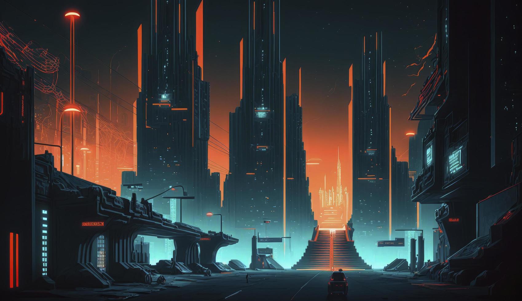 A futuristic, neon-lit cityscape in the style of TRON, Generate Ai photo