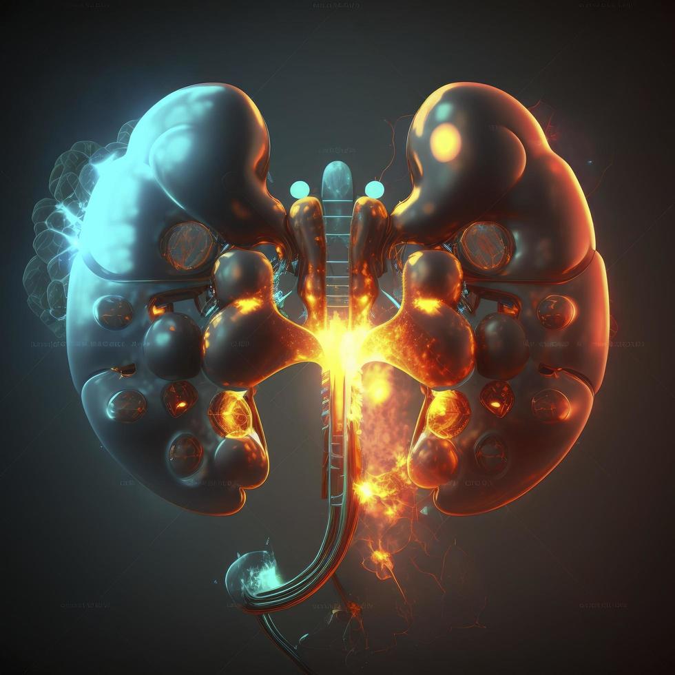 Human kidneys Medical and health care conceptual illustration, 3d render, Generate Ai photo