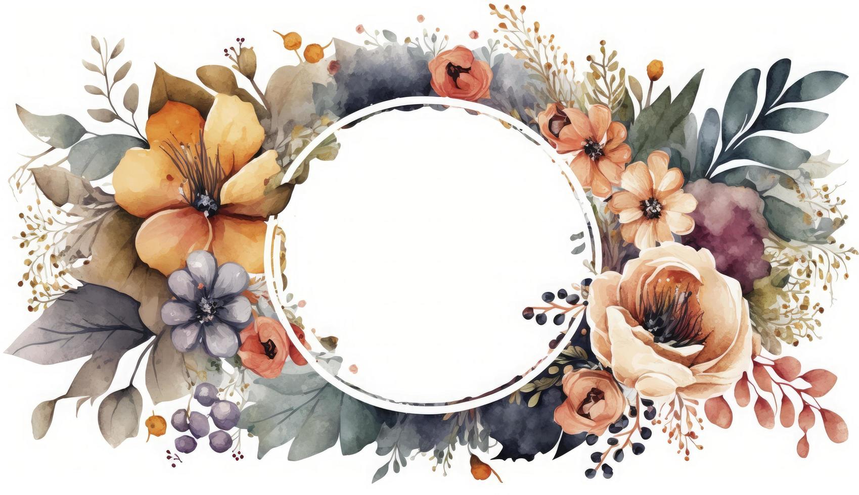 acuarela floral ilustración conjunto - ramos de flores, marco, borde. flores, rosa, peonía, hoja ramas recopilación. Boda invita, fondos de pantalla, moda. eucalipto aceituna hojas manzanilla, generar ai foto