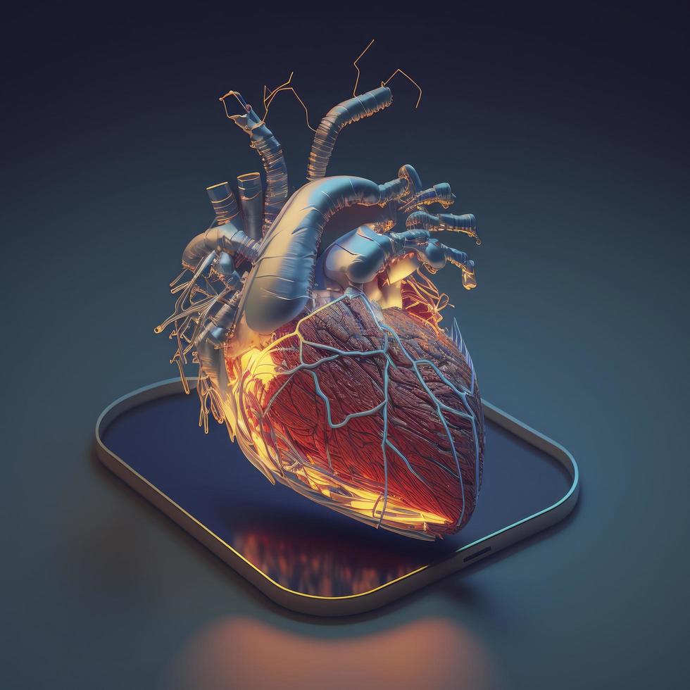 Human heart Medical and health care conceptual illustration, 3d render, Generate Ai photo