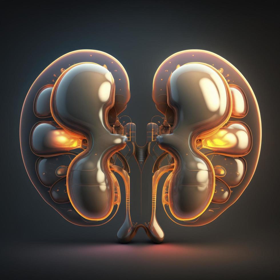 Human kidneys Medical and health care conceptual illustration, 3d render, Generate Ai photo