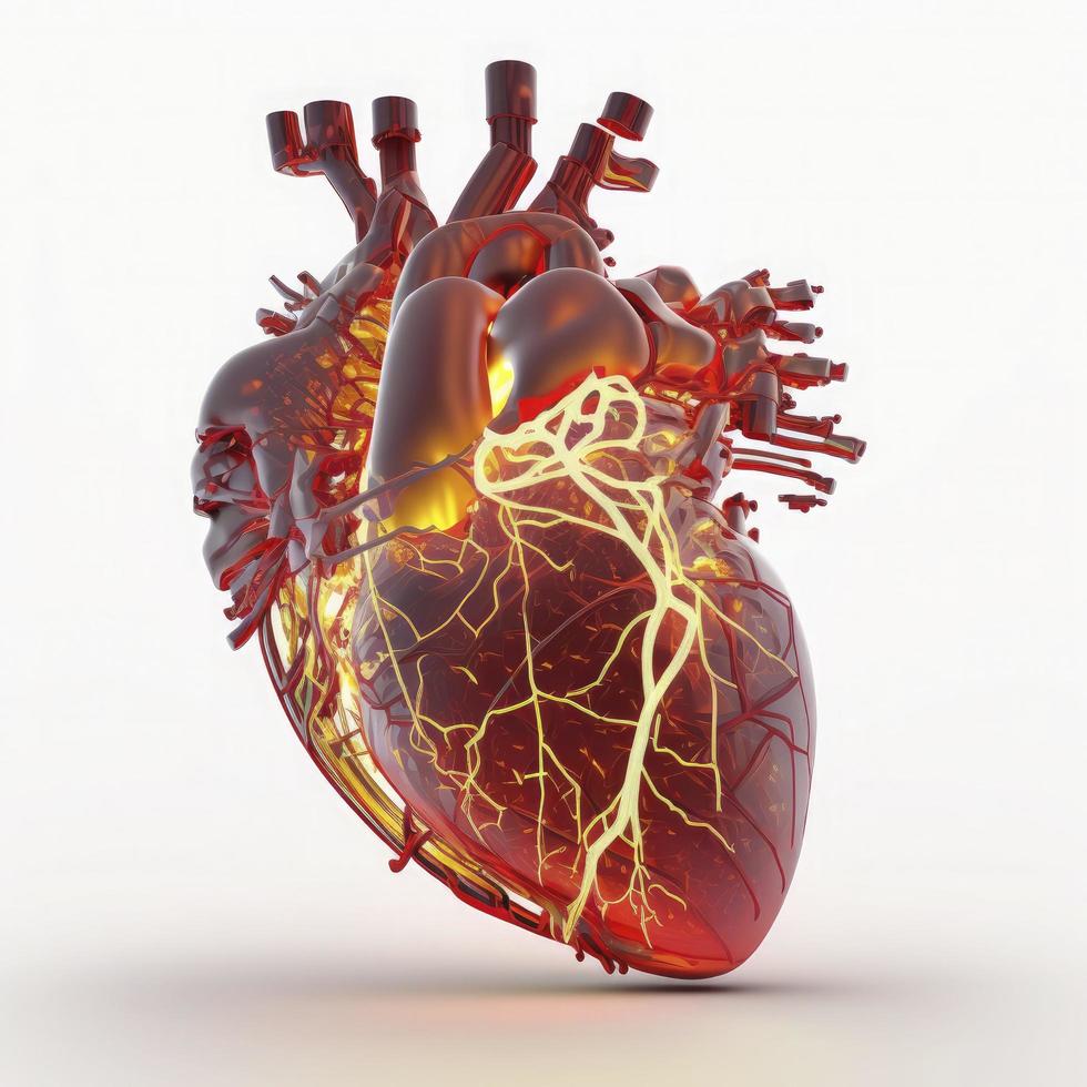 Human heart Medical and health care conceptual illustration, 3d render, Generate Ai photo