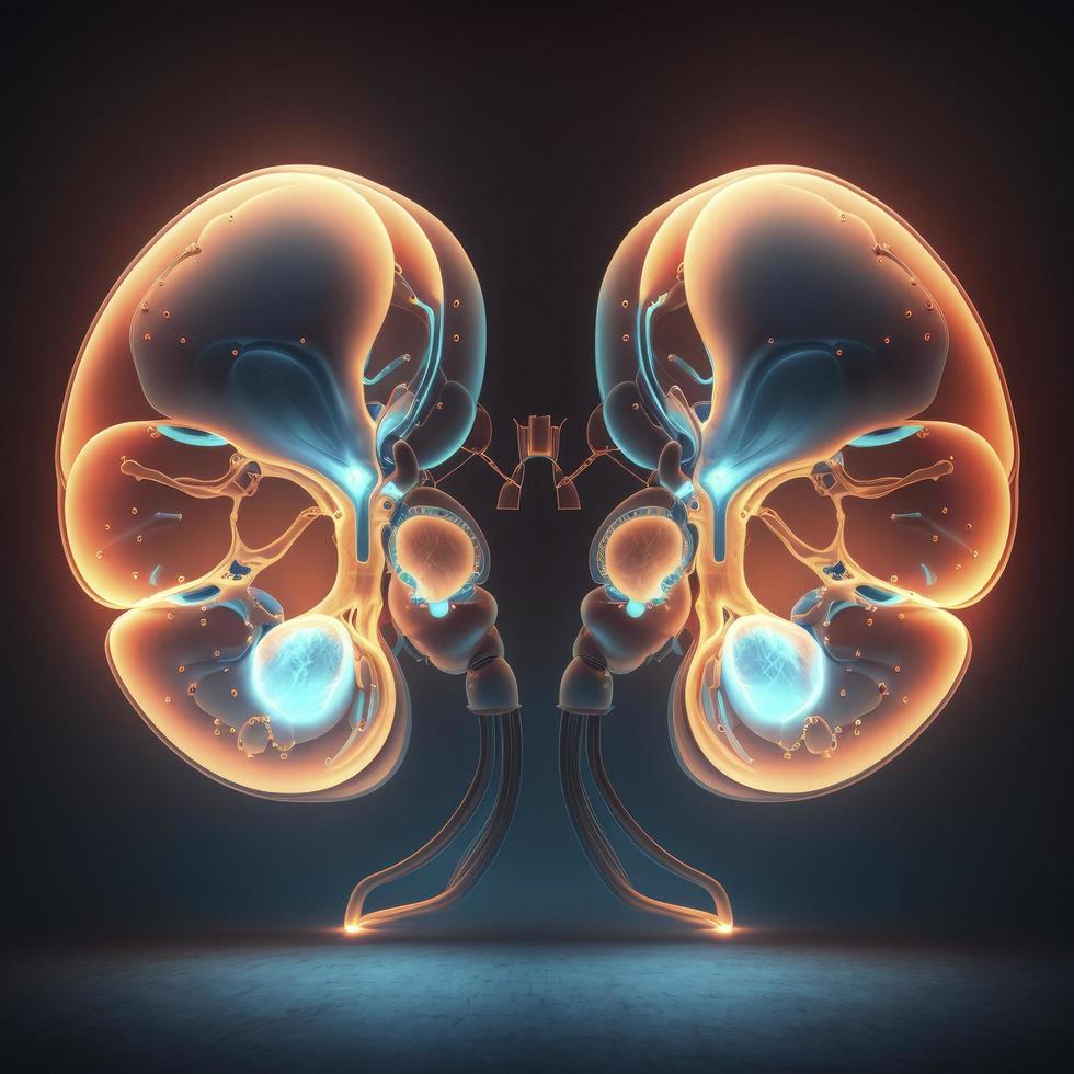 Human kidneys Medical and health care conceptual illustration, 3d render, Generate Ai photo