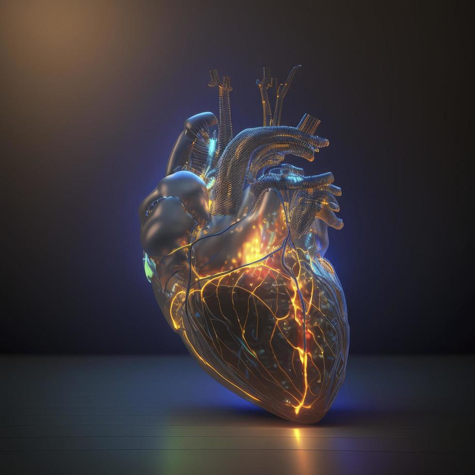 Human heart Medical and health care conceptual illustration, 3d render, Generate Ai photo