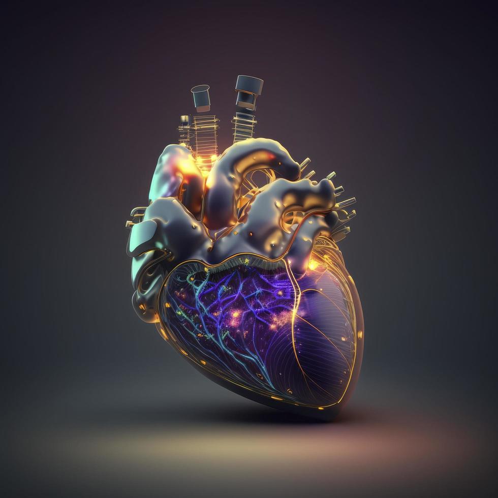 Human heart Medical and health care conceptual illustration, 3d render, Generate Ai photo