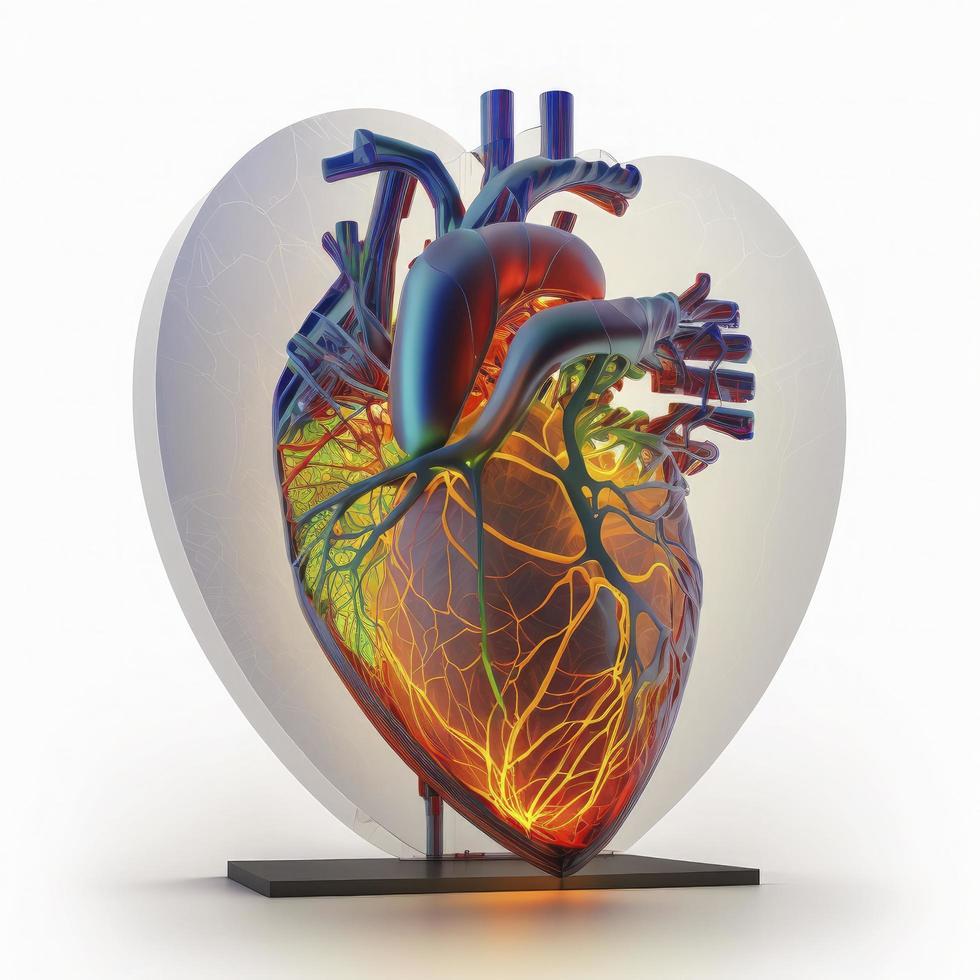 Human heart Medical and health care conceptual illustration, 3d render, Generate Ai photo