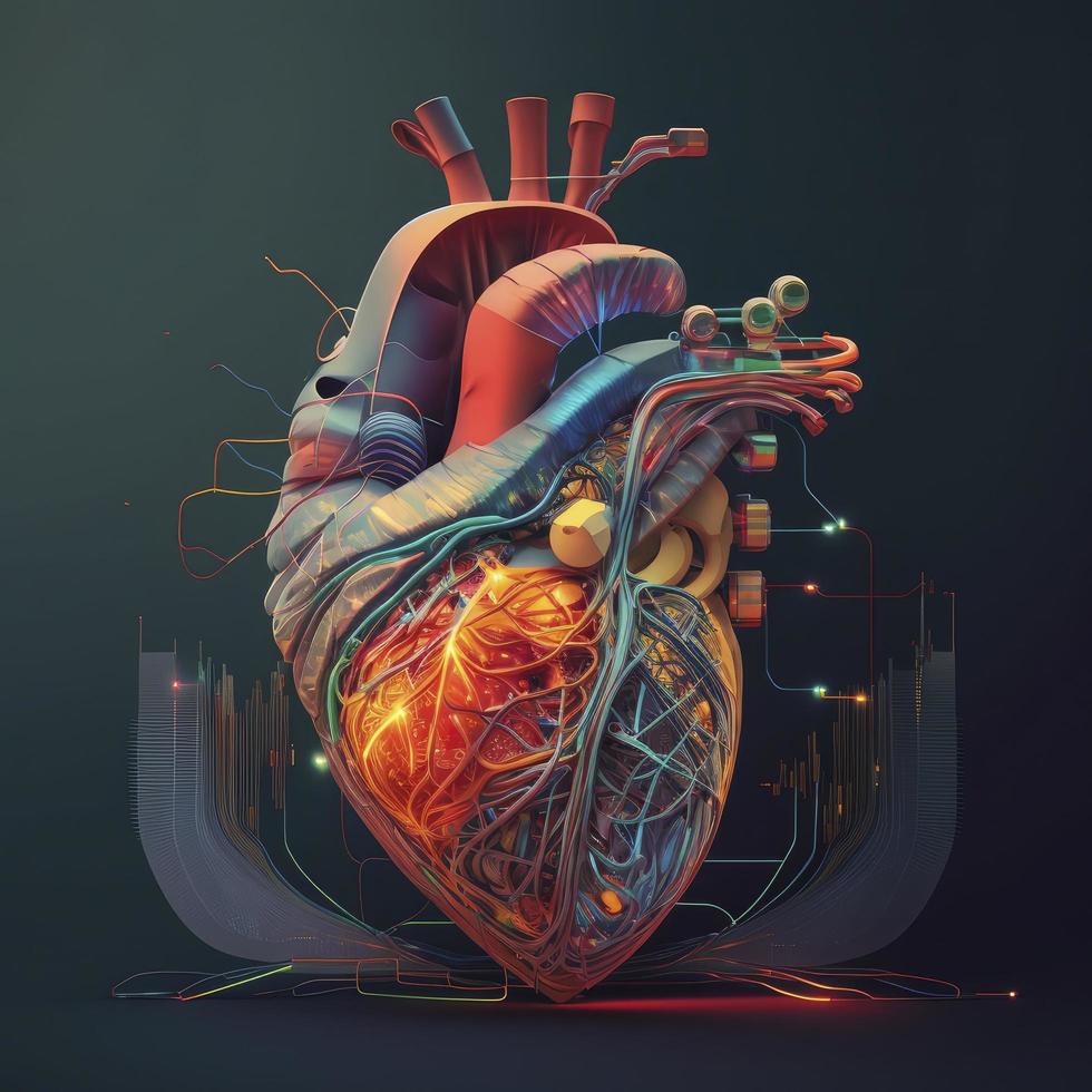 Human heart Medical and health care conceptual illustration, 3d render, Generate Ai photo