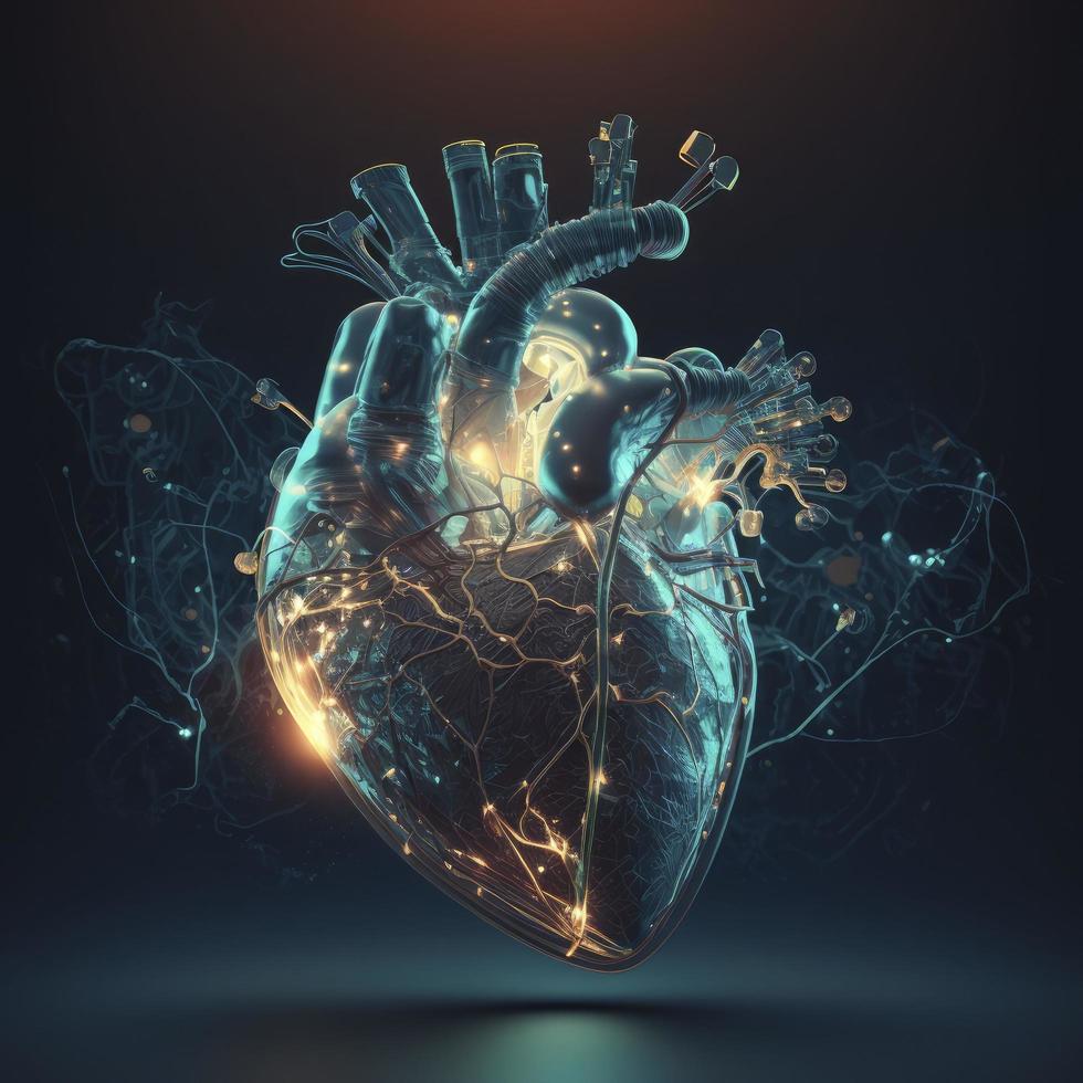 Human heart Medical and health care conceptual illustration, 3d render, Generate Ai photo