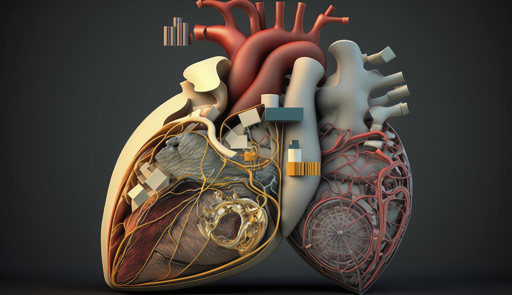 Human heart Medical and health care conceptual illustration, 3d render, Generate Ai photo