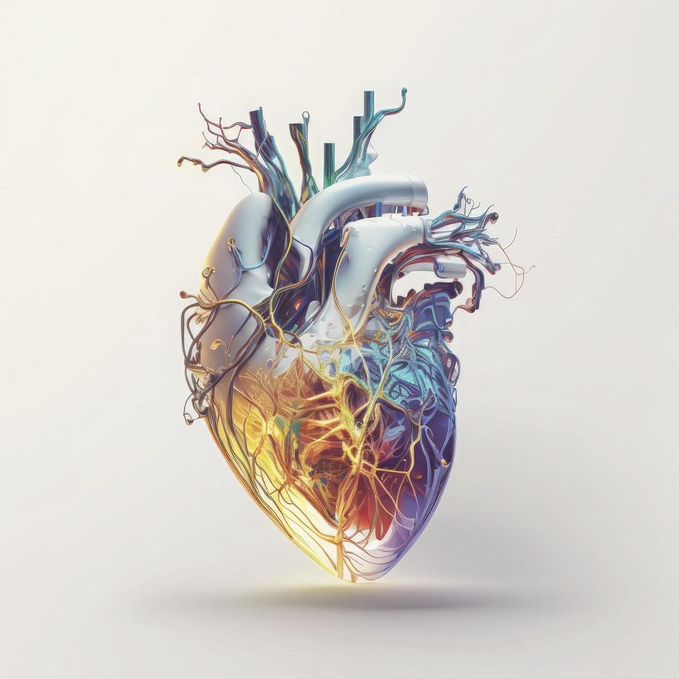 Human heart Medical and health care conceptual illustration, 3d render, Generate Ai photo