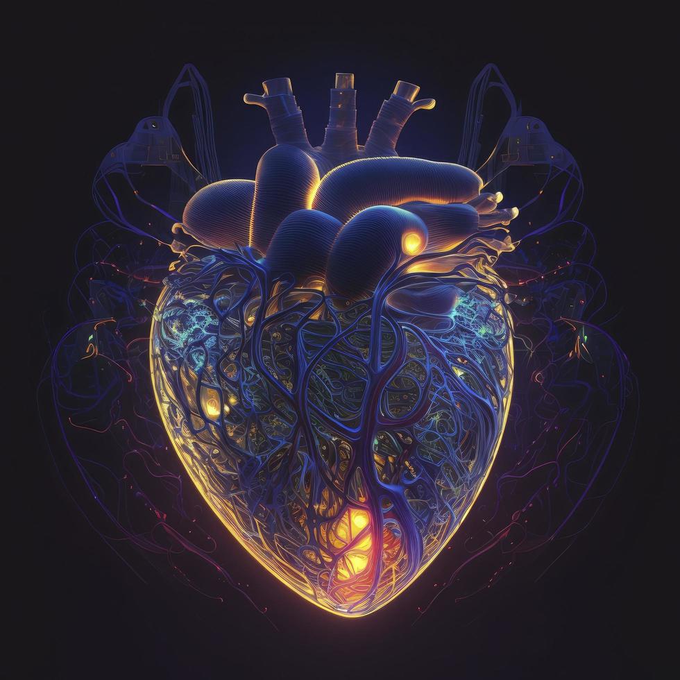 Human heart Medical and health care conceptual illustration, 3d render, Generate Ai photo