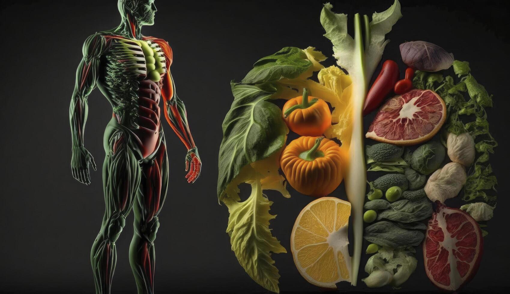 Fresh food in human body , Nutrition for human , photo