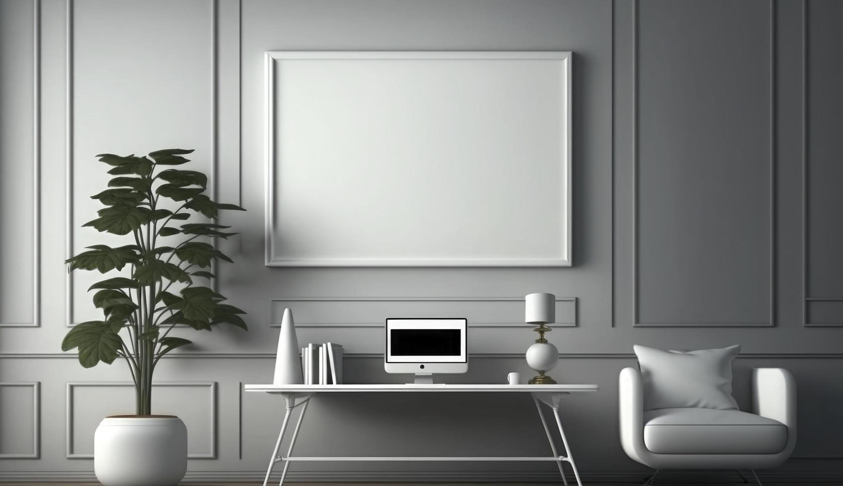 Mockup poster frame on the wall of living room. Luxurious apartment background with contemporary design. Modern interior design. 3D render, 3D illustration, Generate Ai photo