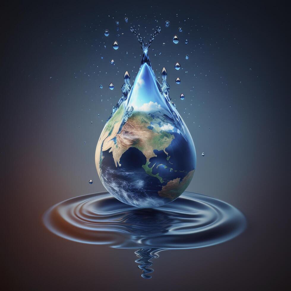 Water drop with earth for World Water Day , photo