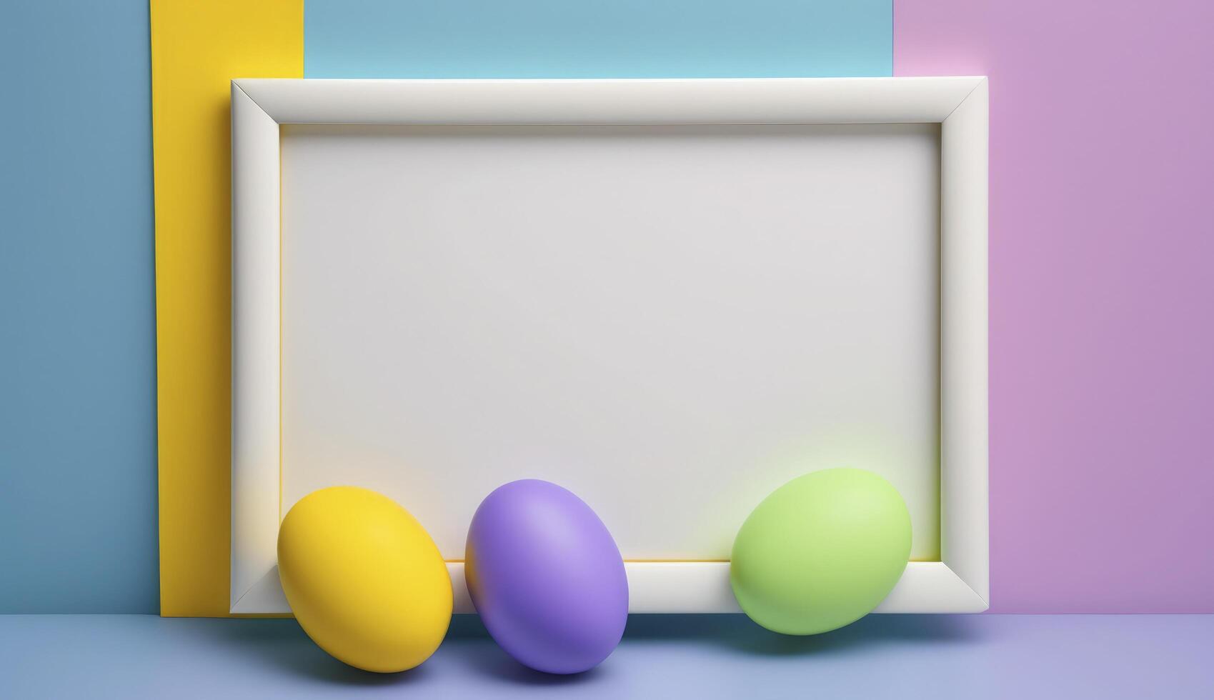 Colorful Easter Eggs with white frame copy space , photo