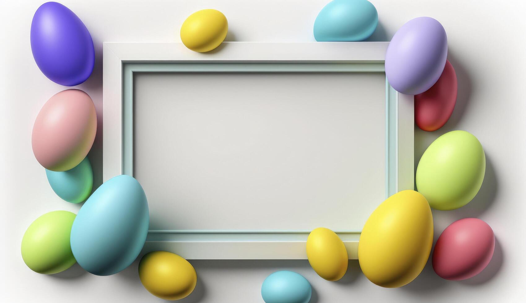 Colorful Easter Eggs with white frame copy space , photo