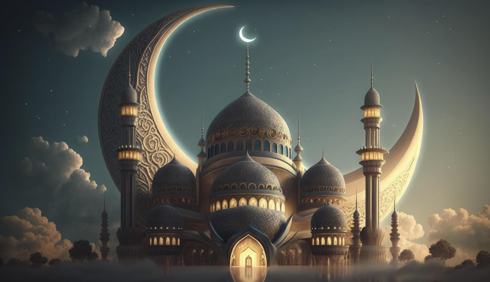 illustration of amazing architecture design of muslim mosque ramadan kareem, islamic architecture background ramadan kareem, Islamic Mosque, Ramdan, ramzan, eid, culture, arab, Generate Ai photo