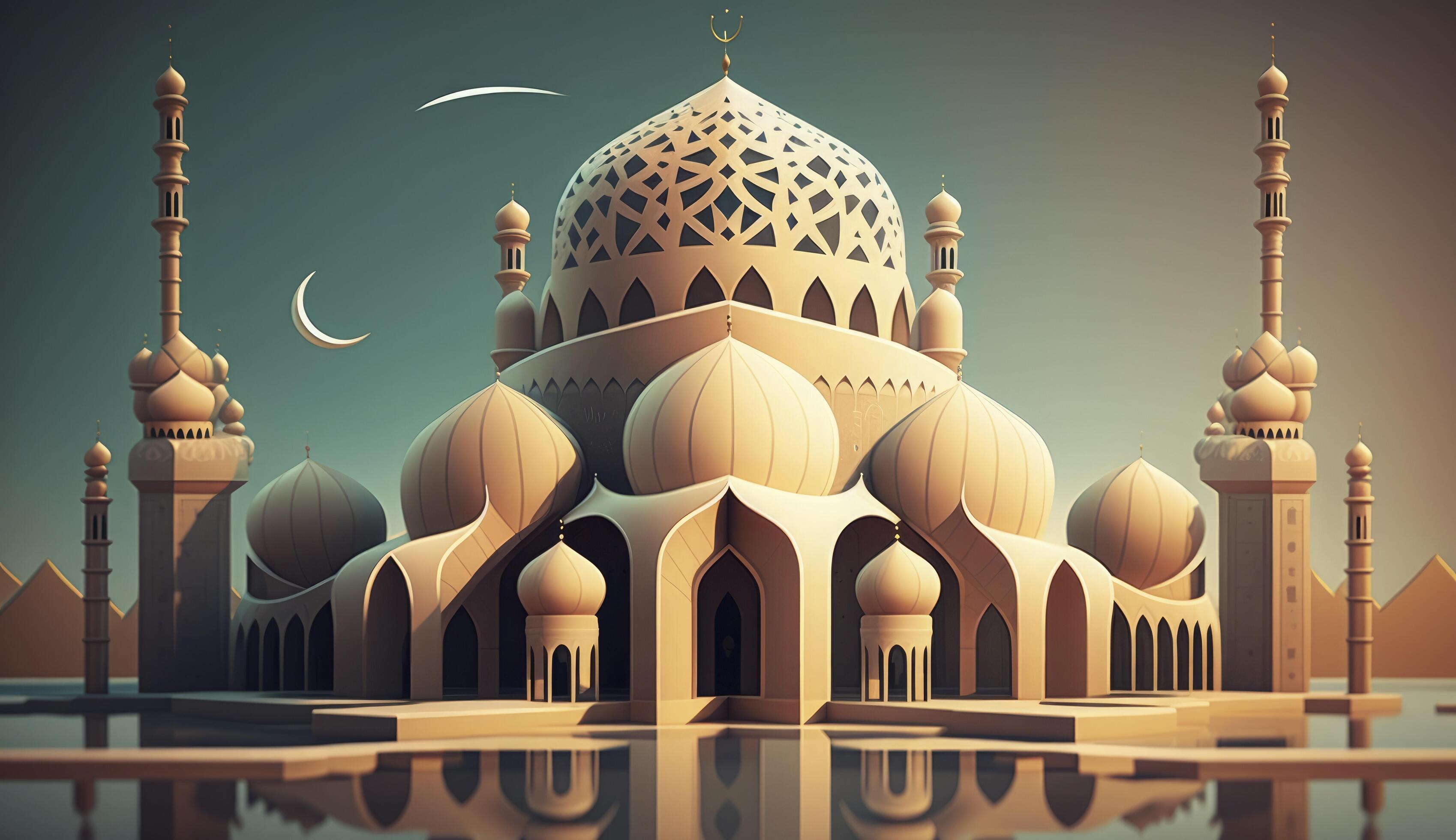 illustration of amazing architecture design of muslim mosque ramadan