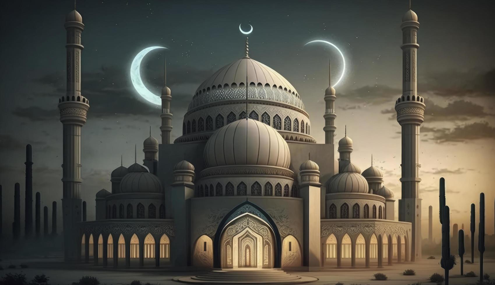 illustration of amazing architecture design of muslim mosque ramadan kareem, islamic architecture background ramadan kareem, Islamic Mosque, Ramdan, ramzan, eid, culture, arab, Generate Ai photo