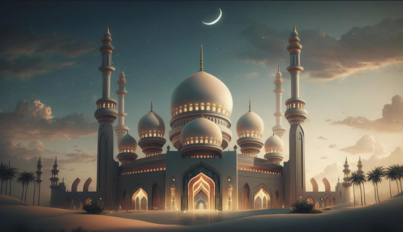 illustration of amazing architecture design of muslim mosque ramadan kareem, islamic architecture background ramadan kareem, Islamic Mosque, Ramdan, ramzan, eid, culture, arab, Generate Ai photo